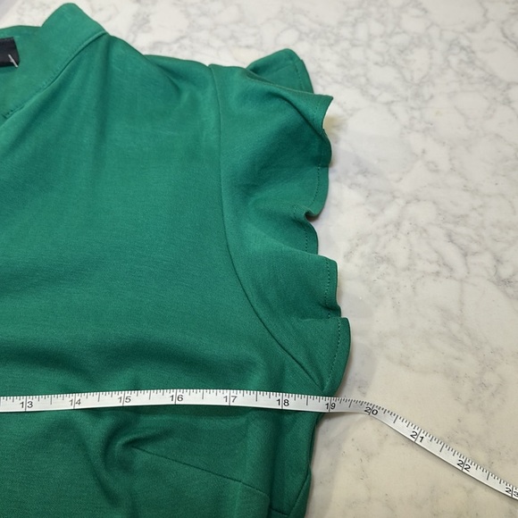 NWT New York & Co Ruffled Cotton Fit and Flare Dress V Neck Green Size Large - Picture 6 of 7